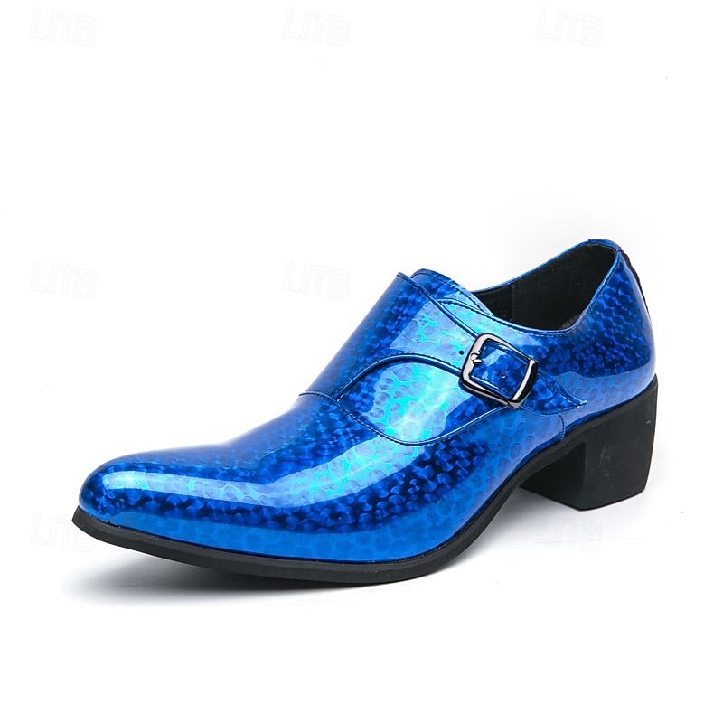 Mocassins masculinos azuis de verniz com fivela - calçado formal elegante para eventos especiais e trajes de noite. de 2026 por $59.99 –P1