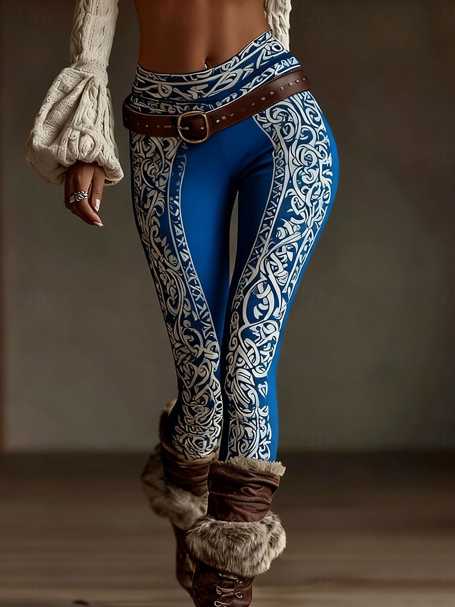 Dam Damasker Semester Vintage Etnisk Stil Ankellång Hög midja Grafisk Geometrisk Mjuk Bekväm Elastisk Dagligen Hem Utomhus Svart Blå Purpur Kaffe Vår Höst Vinter Smal passform 2026 - $21.99 –P2