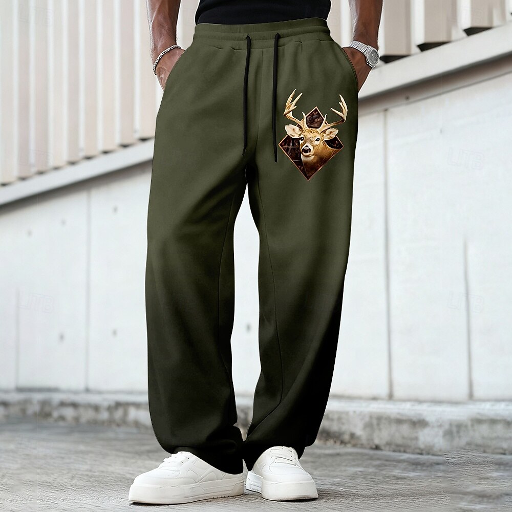 Men's Reindeer Gradient Color Sweatpants Trousers Casual Pants Mid Waist Vintage Retro Outdoor Hunting Workout Elastic Drawstring Waist Straight Leg Pants with Pockets Spring Fall 3D Print Brown 2026 - $22.99 –P1