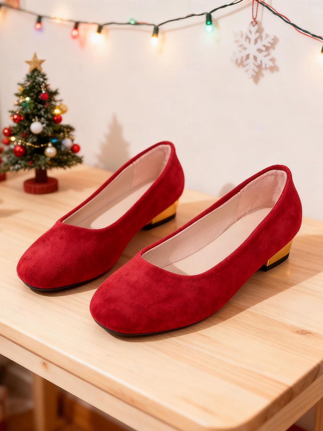 Women's Red Suede Flats with Metallic Heel - Comfortable Slip-On Shoes for Casual, Work and Christmas Parties 2025 - $19.99 –P1