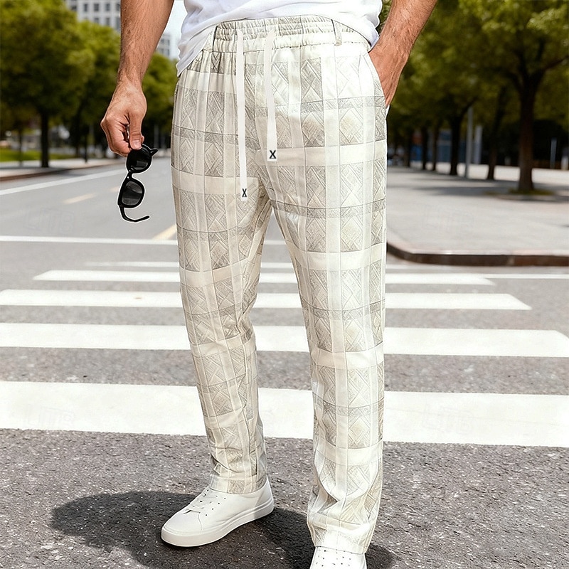 Men's Trousers Casual Pants Drawstring Pocket Elastic Waist Plaid Comfort Soft Outdoor Daily Holiday Fashion Classic Style Dark Khaki Light Khaki Micro-elastic 2026 - $24.99 –P18