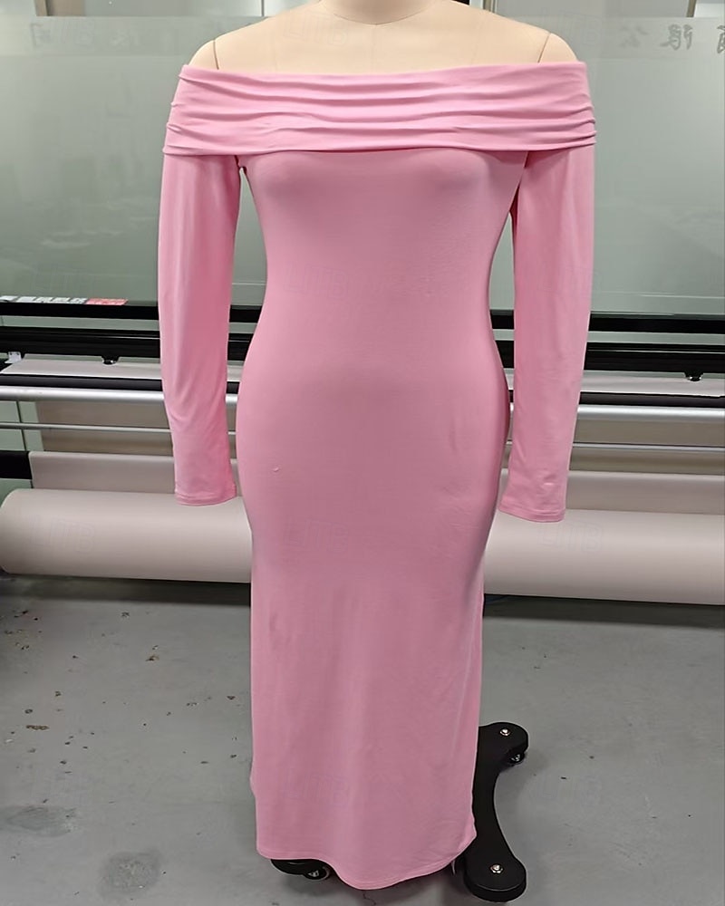 Mujer vestido largo vestido largo Vestido negro Vestido tubo Elegante Moda Moderno Diario Oficina Fiesta Ajuste regular Plano Manga Larga Hombros Caídos Negro Blanco Rosa Vino Primavera Otoño Invierno 2026 - $26.99 –P6