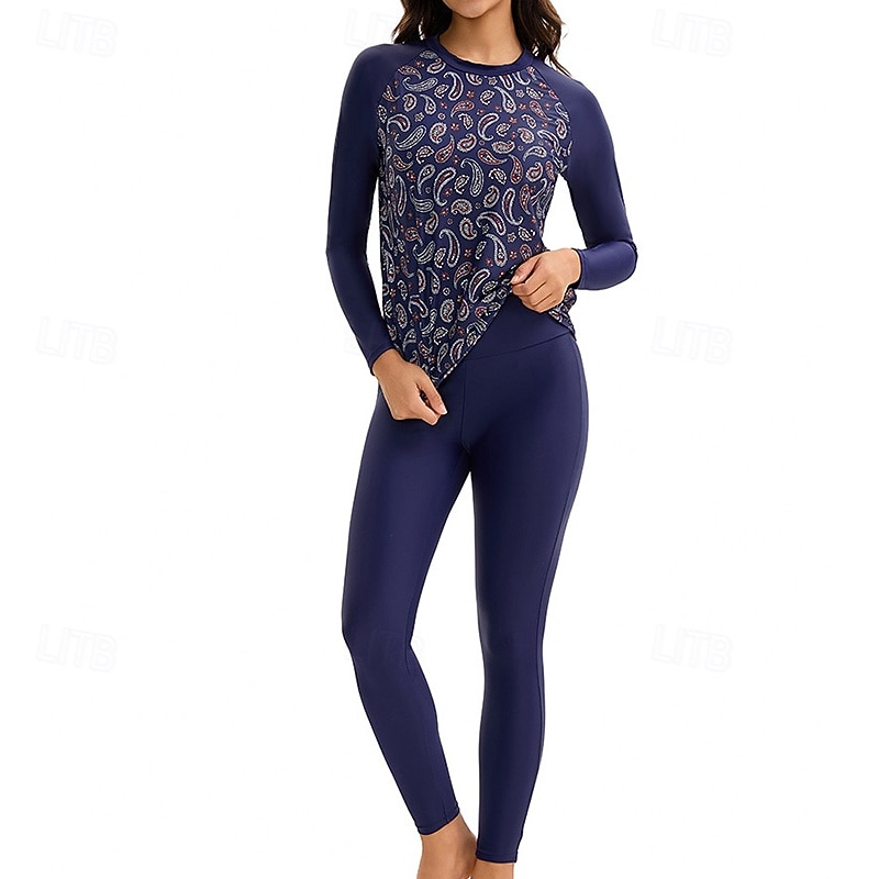 Dame Rash-guard Badedrakt Badetøy Badetøy Mørkeblå UV Beskyttelse Midjekontroll Surfing Kanopadling Snorkling Vår 2026 - $37.99 –P3