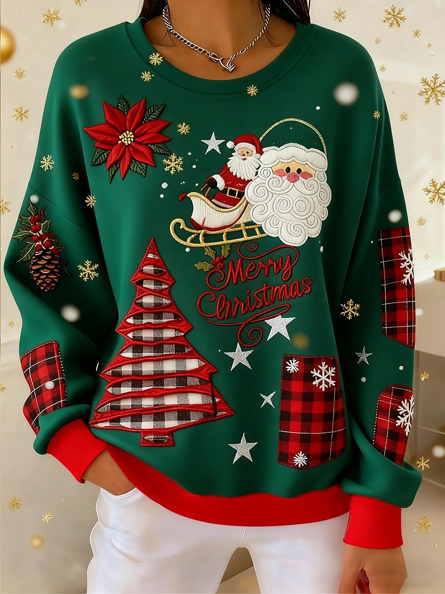 Femmes Sweatshirt Pull Graphique Arbre de Noël Occasionnel manche longue Col ras du cou Hauts Réguliers Rue Tenue Quotidienne Occasionnel Patchwork Jaune Rouge Vert Beige Automne Hiver de 2025 ? $31.99 –P2
