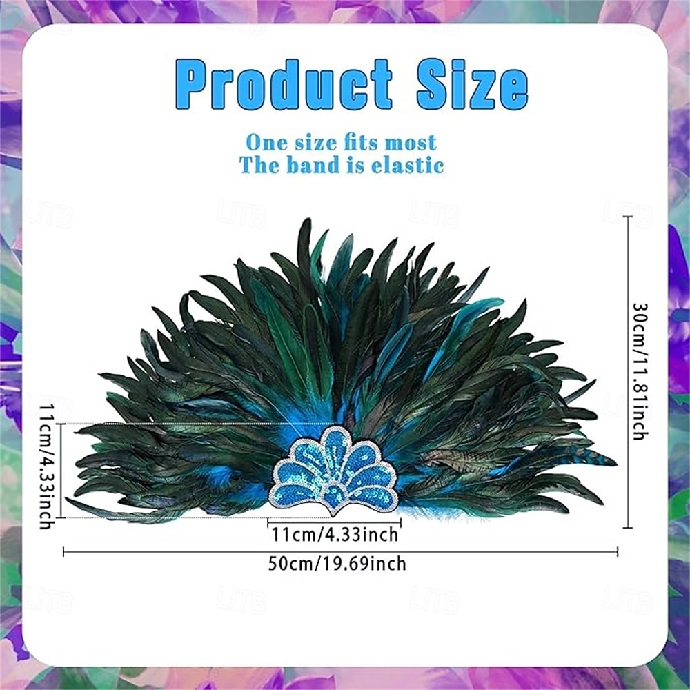 Carnival 2026 Rio Carnival Samba Accessories Peacock Blue Green Feather Headdress for Women Mardi Gras Festival Dance Accessory Brazil Festival Performance Costume 2026 - $19.99 –P3