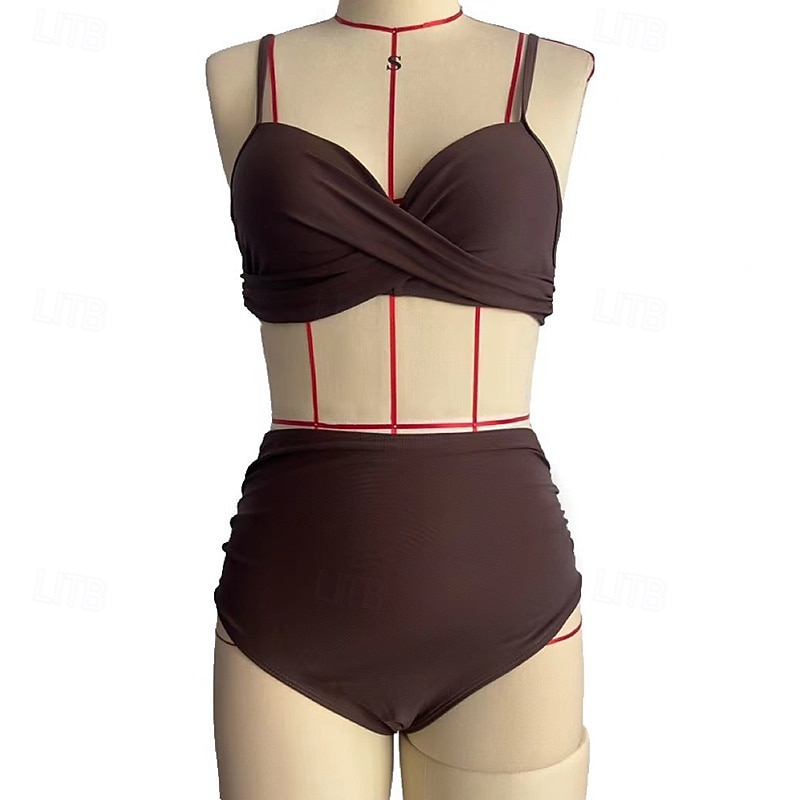 בגדי ריקוד נשים בגד ים מקומט סטים של ביקיני בגדי ים אחיד בגדי ים ורוד בהיר שחור נושם ללא שרוולים - גלישה חוף שחייה קיץ 2026 - $20.99 –P10