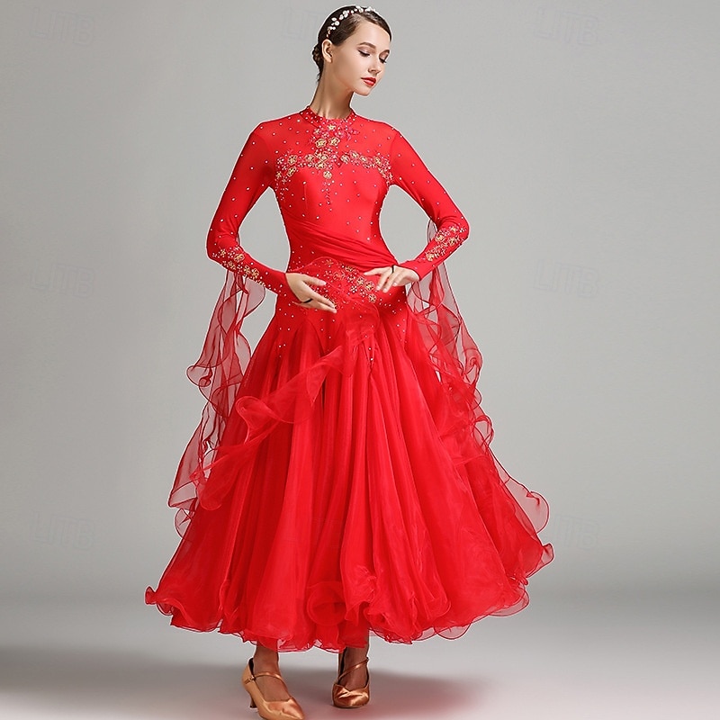 Женское элегантное платье для бальных танцев бирюзового цвета, украшенное стразами, с высоким воротником, для вальса, танго, румбы, современного танца, для выступлений на соревнованиях 2026 - $190.99 –P7