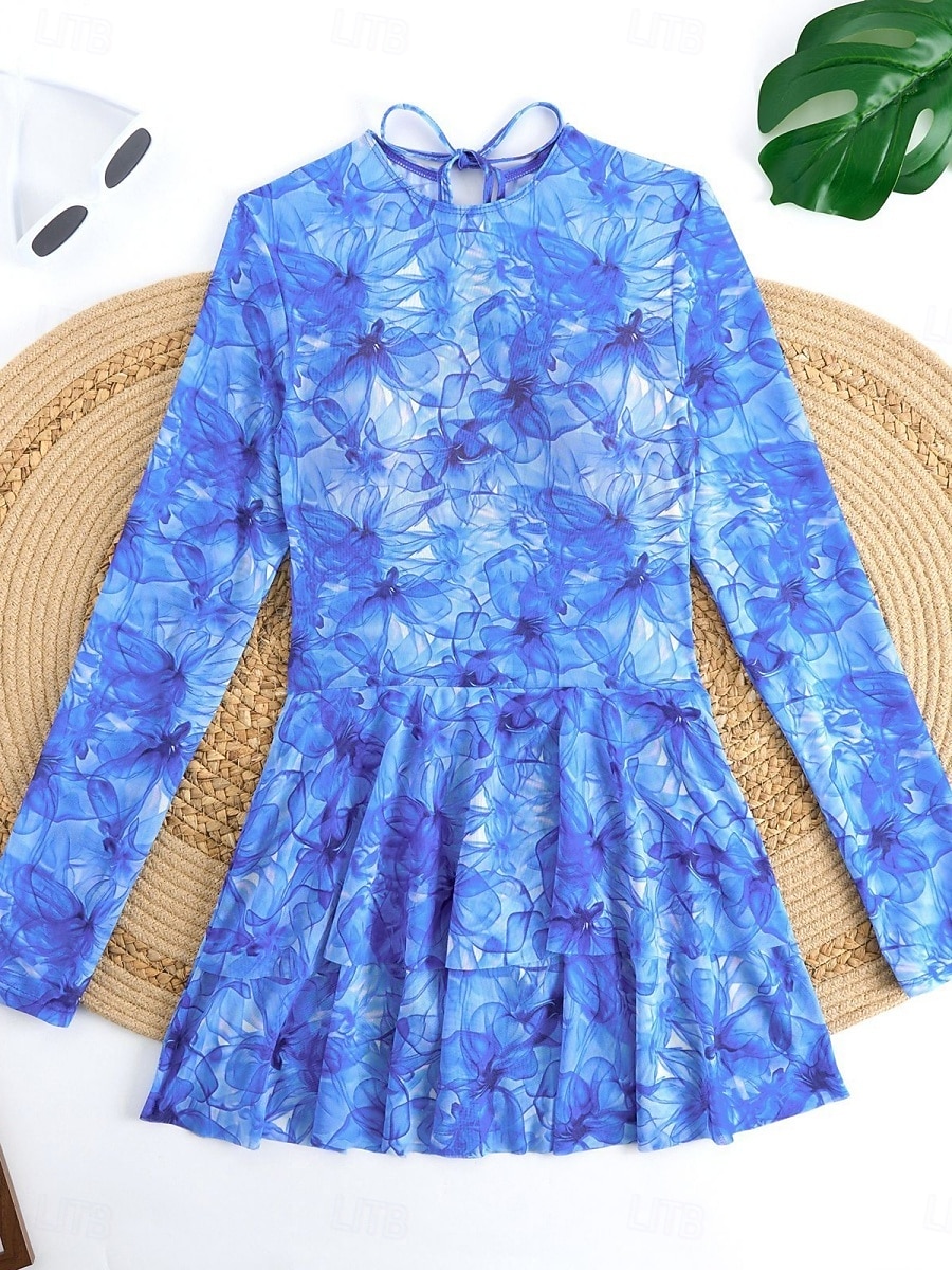 بيكيني نسائي قطعة واحدة ملابس السباحة مع تنورة فستان بوهيمي للتحكم في البطن خصر عالي أنيق بلا ظهر إجازة ملابس الشاطئ رسومات هندسية عنق دائري بلا أكمام وأكمام طويلة 2026 - $48.99 –P9