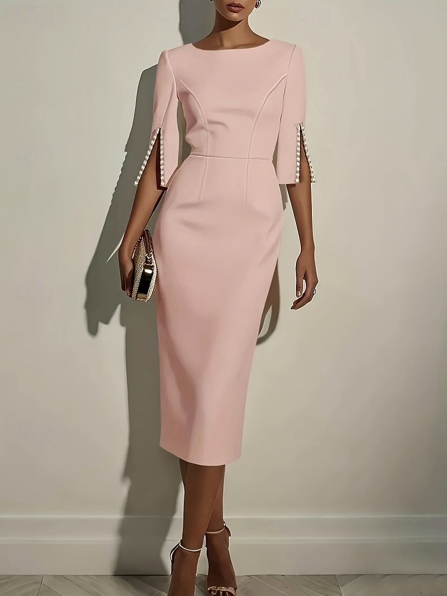 Dam Midiklänning Bodycon Klänning Semiformella klänningar Kontor Normal Slät Halvlång ärm Rund hals Svart Vit Rodnande Rosa Sommar Vår Höst 2026 - $33.99 –P3
