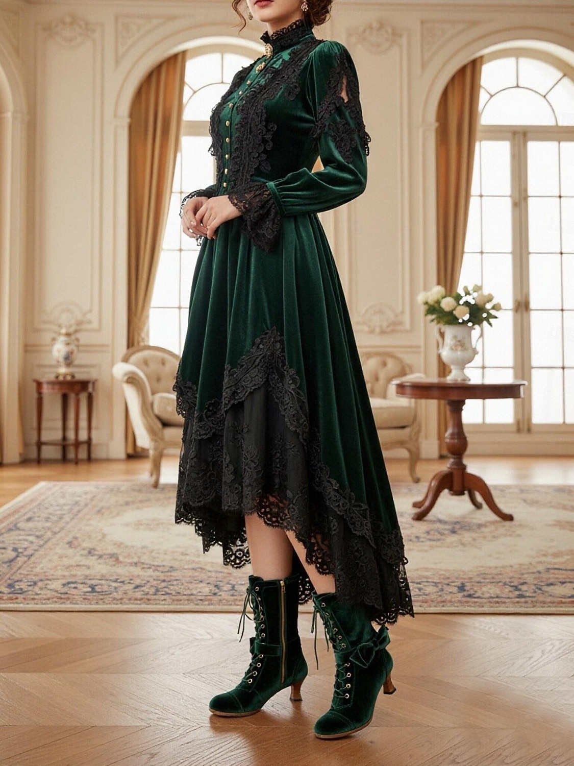 Женские зеленые бархатные ботинки на шнуровке с бантом и молнией — элегантный викторианский стиль 1920-х годов, идеально подходят для официальных мероприятий, зимней моды и любителей винтажной одежды. 2026 - $59.99 –P1