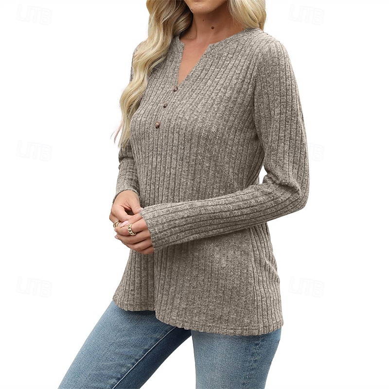 Damskie Podkoszulek Koszulka Guziki Jednokolorowe Elegancki Klasyczny Codzienny Długi rękaw W serek Zwykłe topy Codzienny Wyjściowe Weekend Czarny Zieleń wojskowa Czerwony Brązowy Khaki Wiosna Jesień 2026 - $10.99 –P9