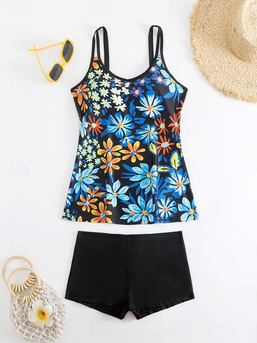 Damen Badeanzug Tankini Zweiteilig Shorts Bademode Bauchkontrolle Hohe Taille Schlank Rückenfrei Urlaub Strandbekleidung Ombre Farbblock V Ausschnitt Ärmellos Badeanzüge 2025 - $29.99 –P5