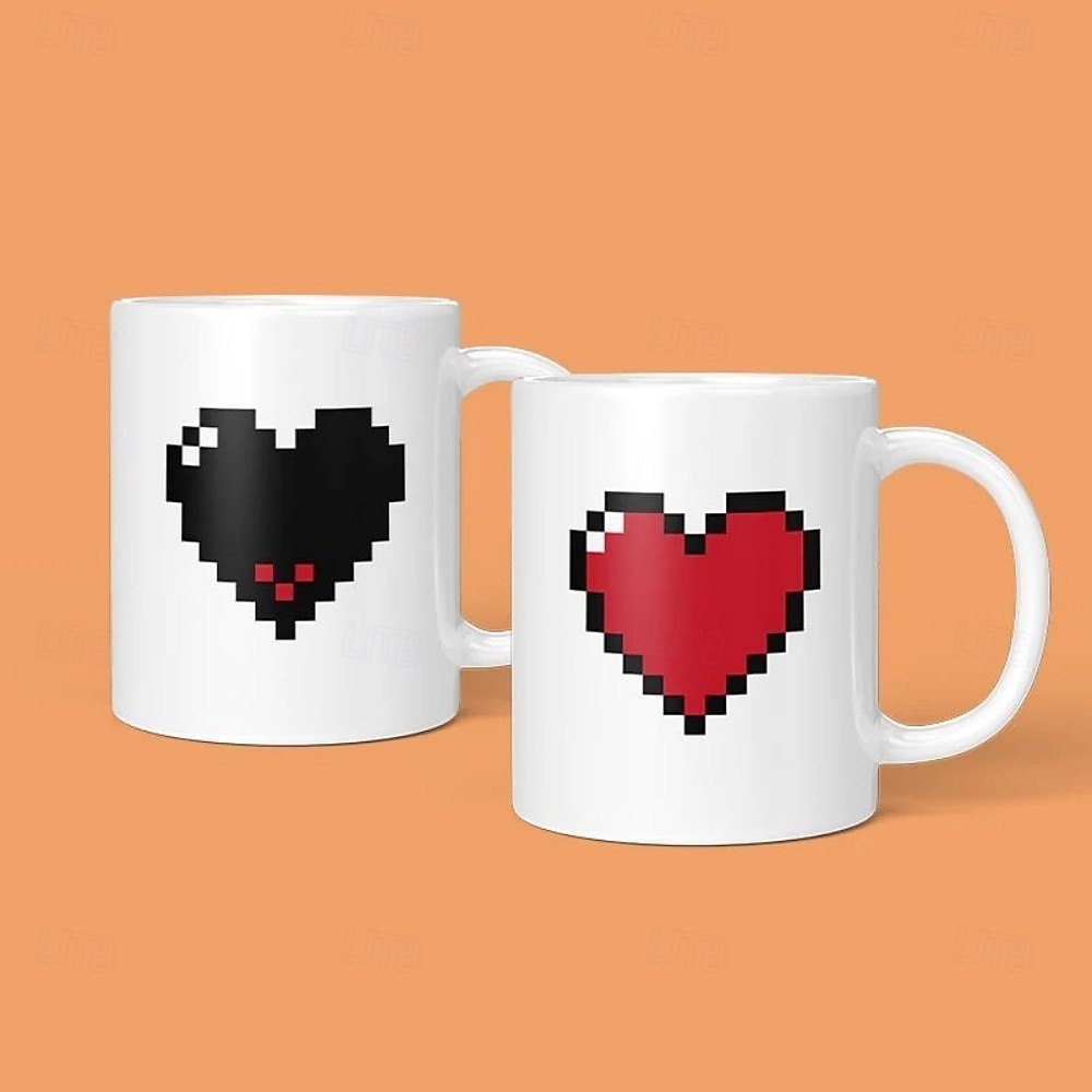 Taza de corazón de píxeles que se transforma, taza de amor, regalo de San Valentín, taza que cambia de color y reacciona al calor: regalo divertido para café, chocolate caliente, &bebidas calientes 2026 - $16.99 –P7