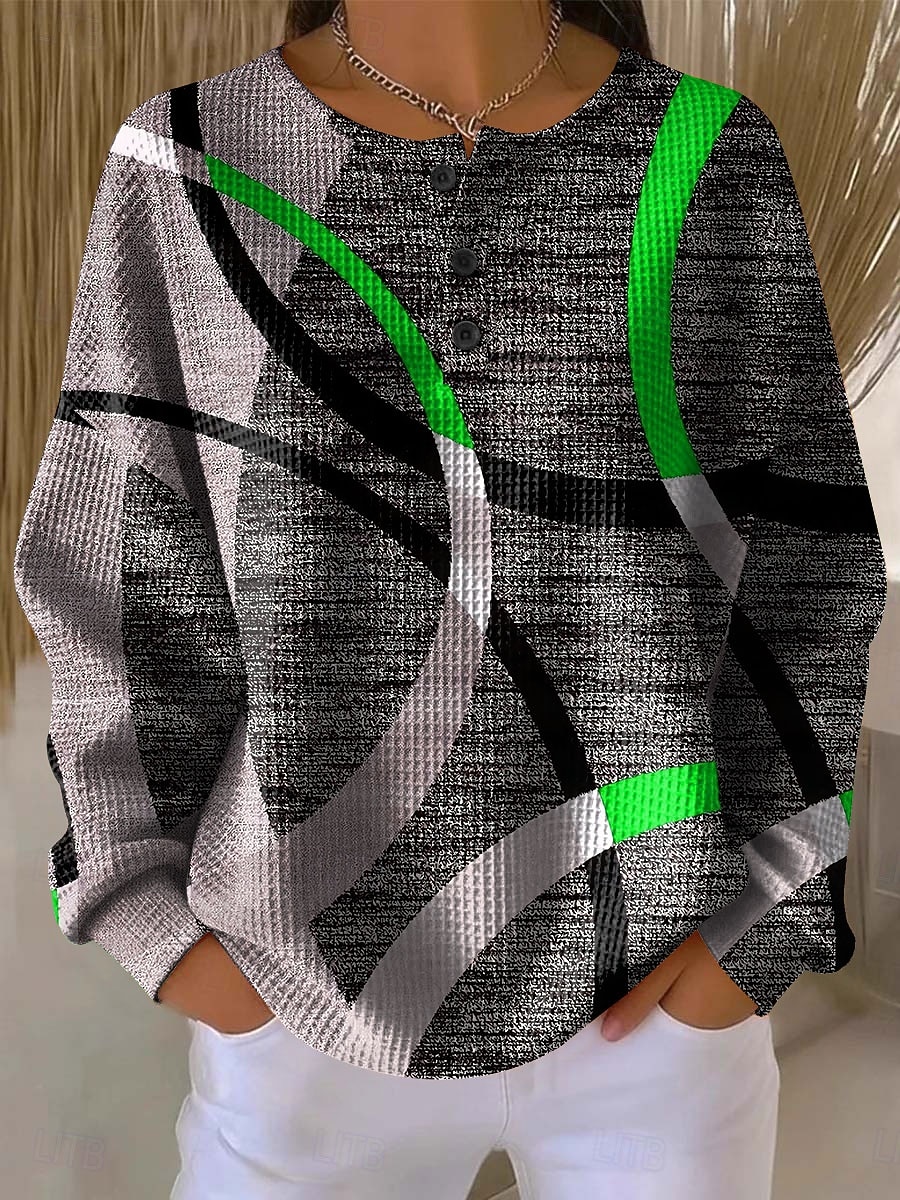 Damskie Z kapturem Guziki Graficzny Geometryczny Kolorowy blok Moda Codzienny Nadruk Długi rękaw Półgolf Okrągły dekolt Zwykłe topy Codzienny Ulica Niebieski Czerwony Fioletowy Zielony Jesień Zima 2026 - $28.99 –P4