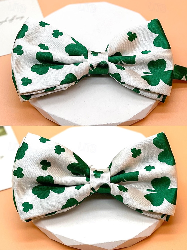 2026年 メンズポリエステル蝶ネクタイ、2色のクローバープリントデザイン、聖パトリックの日やカーニバルのお祝いに最適  コレクション – $9.99 –P8