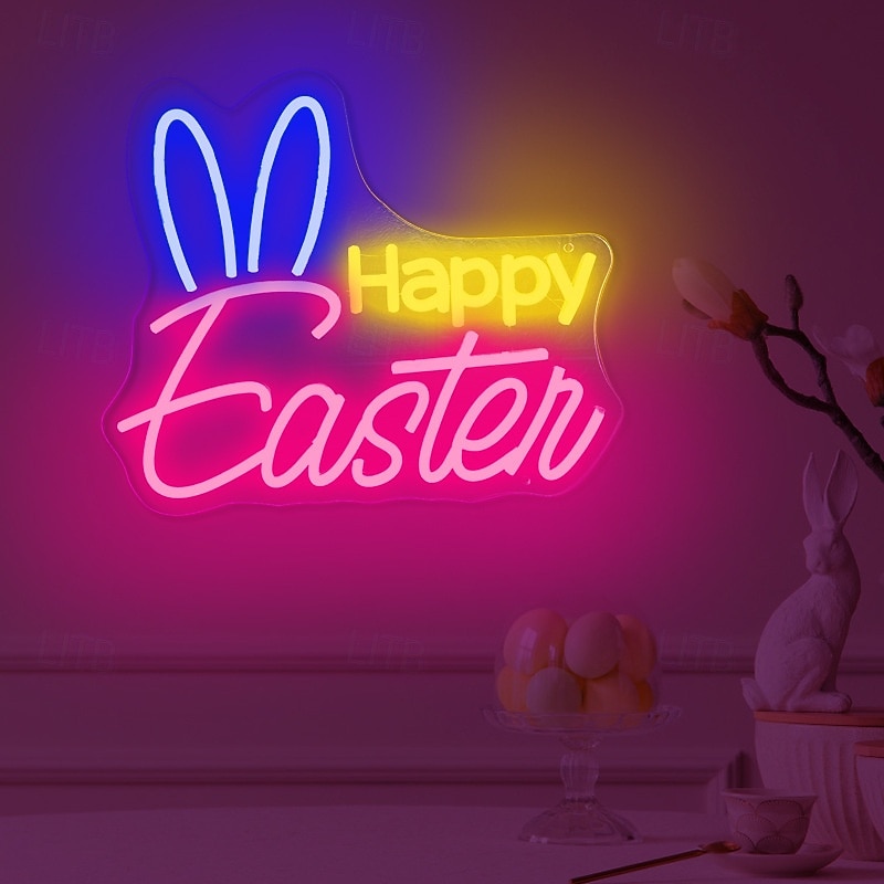 Неоновые вывески в виде пасхальных яиц и кроликов, светящиеся, с регулировкой яркости, питанием от USB, разноцветные неоновые светильники для дома, гостиной, спальни, вечеринки, украшения стен, 2026 - $27.99 –P7