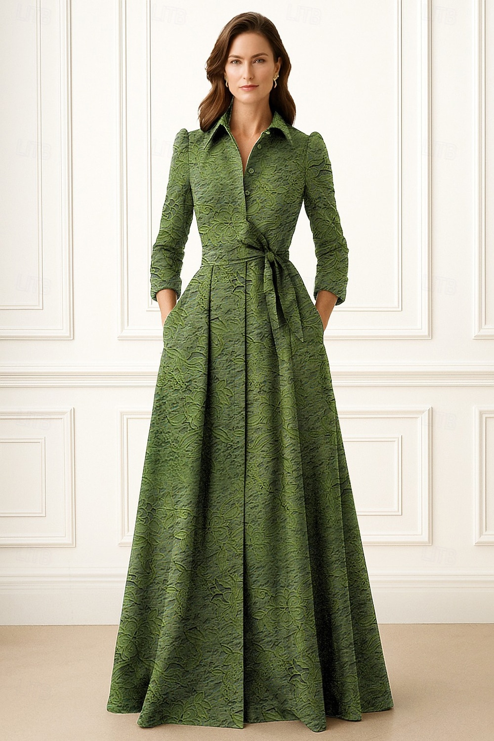 A-Linjainen Lattiahihna Paitapuku Häidenvieras-puku Viralliset Puvut Äidin Puku Pitkähihaisella Laivakaula-aukolla Elegantti Virallinen Pitkiä Nauha  Nauha 2026 - $186.99 –P1