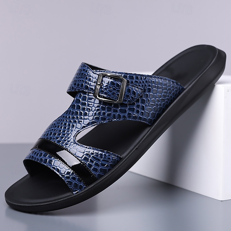 Sandales à enfiler bleu marine pour homme – design moderne avec détails brillants, parfaites pour les journées à la plage, les tenues décontractées, les occasions informelles et les mariages. de 2026 ? $42.99 –P1
