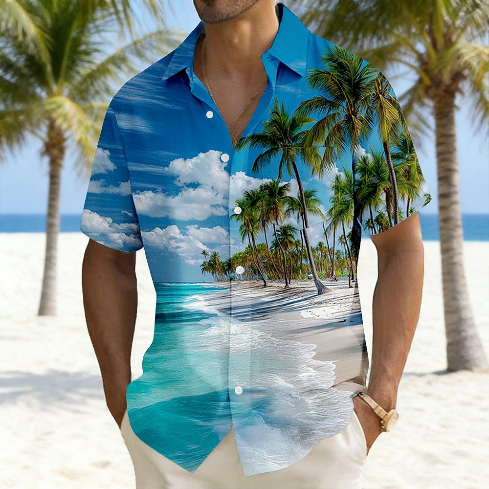 Voor heren Kokosnootboom Natuur & Landschappen Tropische planten Overhemd Hawaiiaanse shirts Aloha-shirt Korte mouw Hawaii Vakantie Feestdagen Zomer Strijkijzer 3D-afdrukken Voorste zak Linnenachtig 2026 - $25.99 –P1