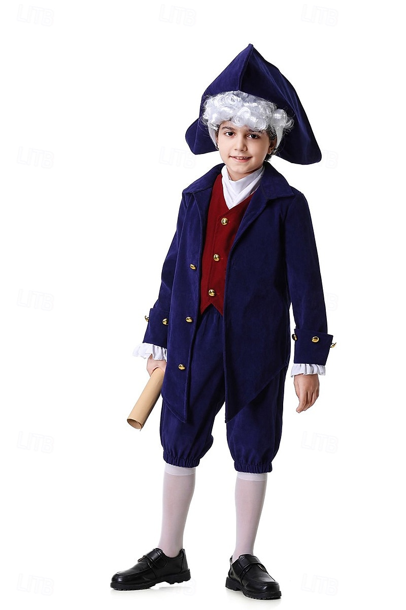 250e anniversaire des États-Unis Rococo Baroque Tenues Manches longues George Washington Alexander Hamilton Epoque Coloniale Déguisement Garçons Carnaval Jour de l'indépendance 4 juillet Enfant de 2026 ? $46.99 –P1