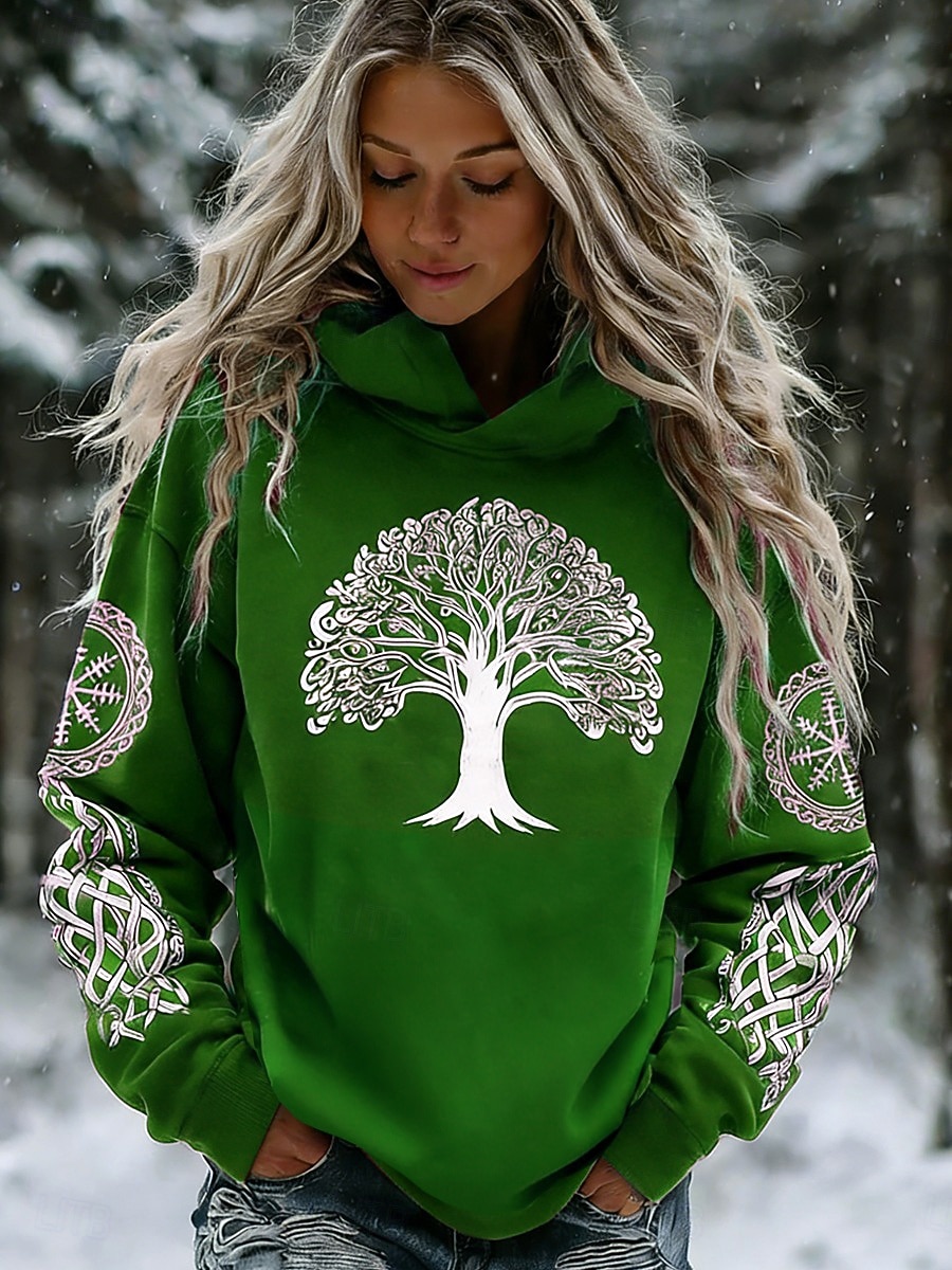 Per donna Felpa con cappuccio Stampato Grafico Geometrico Tribale Casual Manica Lunga Con Cappuccio Top Regolari Casuale Abbigliamento da sera Streetwear Blu Rosso violaceo Viola Verde Primavera del 2026 a $35.99 –P3