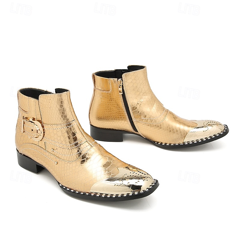 Χρυσά Μεταλλικά Μποτάκια Δυτικού Στυλ Μαρντί Γκρας για Άνδρες – Ποιότητα 100% Δέρμα Αγελάδας με Στιλβωμένα Λεπτομέρειες Ιδανικά για Καρναβάλια Εορταστικά Πάρτι και Ειδικές Περιστάσεις 2026 - $159.99 –P8