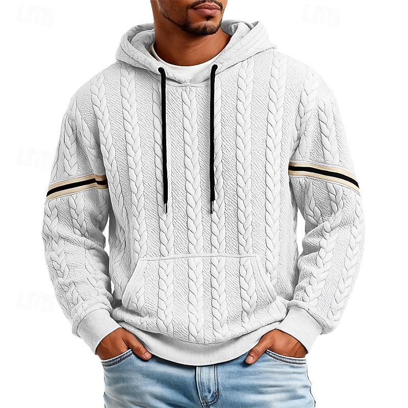 Herren Jacquard Kapuzensweatshirt Pullover Kapuzensweatshirt Schwarz Weiß Marineblau Khaki Grau Mit Kapuze Einfach Patchwork Kängurutasche Strukturiert Lässig Täglich Sport & Outdoor Streetwear Cool 2026 - $34.99 –P1