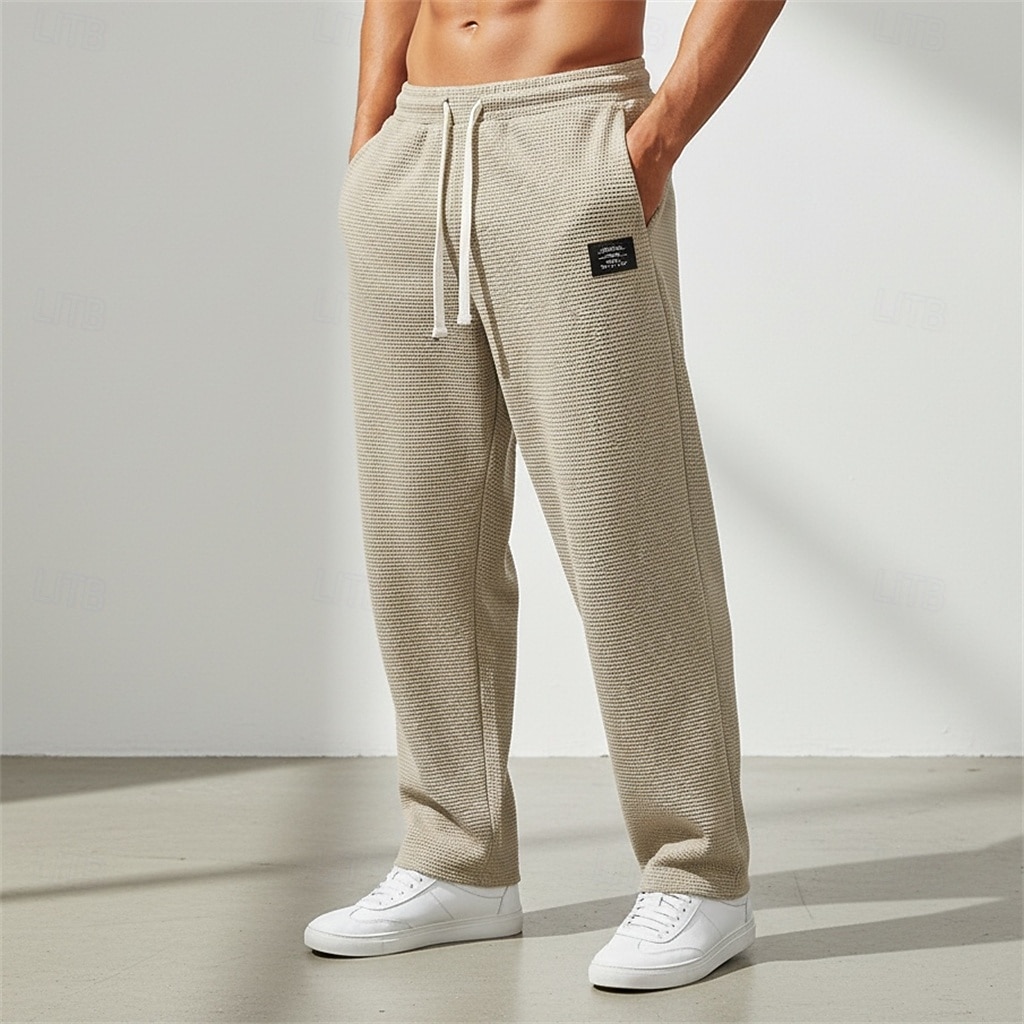Men's Waffle Sweatpants Trousers Baggy Pants Straight Leg Sweatpants Drawstring Elastic Waist Solid Color Comfort Full Length Daily Outdoor Streetwear Vacation Fashion Black White Micro-elastic 2026 - $25.99 –P14