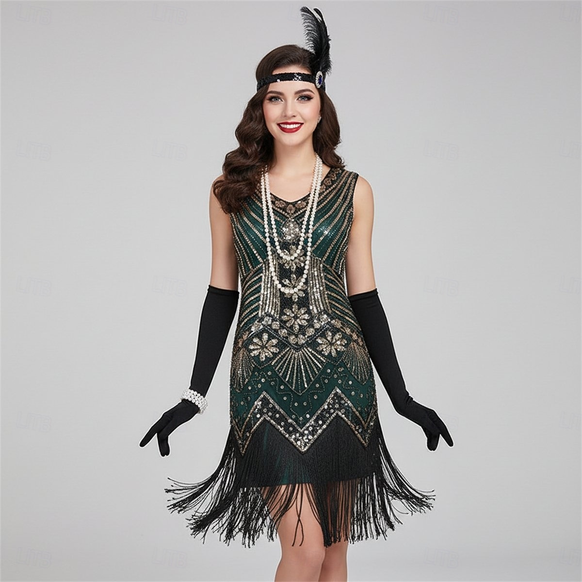 Set Roaring 20s 1920s Flapper Dress Cocktail Dress with Accessories The Great Gatsby Flapper Girl Sequins Tassel Fringe Tassel Fringe Sequins Fancy Dress Women's Fancy Dress New Year speakeasy Retro 2026 - $50.99 –P1
