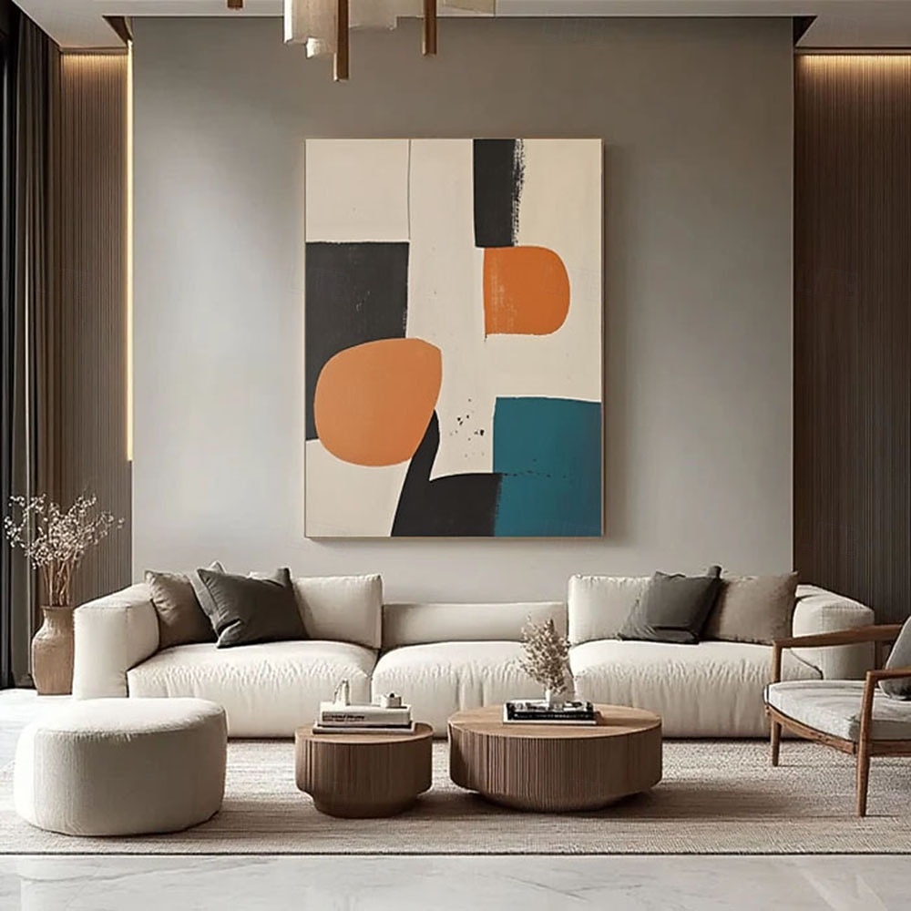 Hand Painted Abstract Minimalist Rounded Shapes Mid-Century Art Painting Colorful Elegant Modern Poster Orange Blue Black White Wall Art 2026 - $116.99 –P3