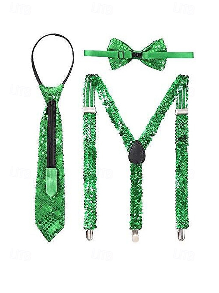 Conjunto de tirantes y corbata de poliéster con lentejuelas para hombre, diseño de corbata con cremallera, varios colores, perfecto para el Día de San Patricio y celebraciones de carnaval. 2026 - $18.99 –P5