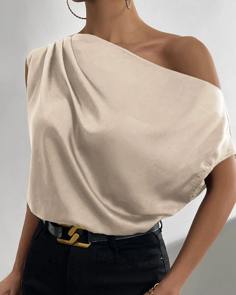 Per donna Camicia Elegant Top in raso Blusa Senza schiena Semplice Vintage Elegante Senza Maniche Asimmetrico Top Regolari Quotidiano Ferie Uscire Nero Verde chiaro Verde smeraldo Albicocca Estate del 2026 a $25.99 –P6