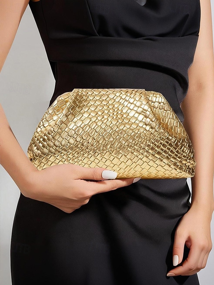 pochette da donna in similpelle con motivo intrecciato in rilievo, vari colori, design elegante per matrimoni ed eventi serali del 2026 a $32.99 –P5