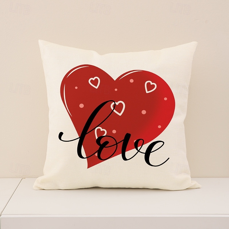 Kussensloop met rode hartjesprint voor Valentijnsdag, feestelijk "liefde"-design, decoratief kussen in Europese stijl, perfect voor op de bank of in de woonkamer, ideaal voor Valentijnsdag thuis en 2026 - $13.99 –P7