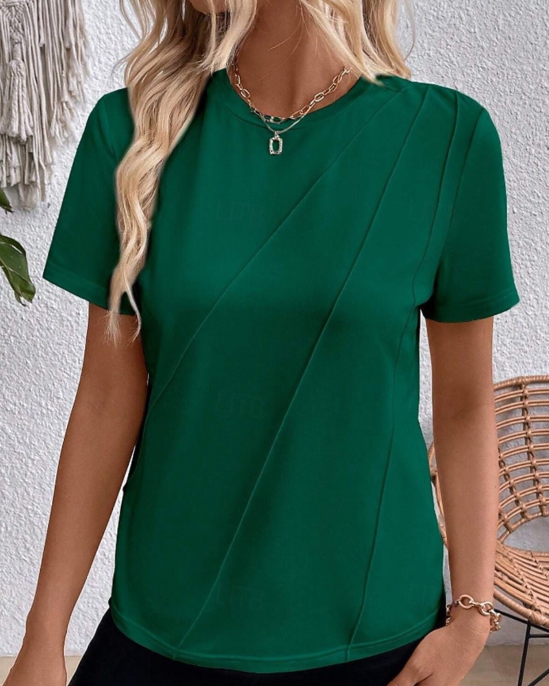 Femmes T-shirt Rayé Classique Occasionnel Manche Courte Col ras du cou Hauts Réguliers Quotidien Sortir Week-end Jaune Vin Vert Gris Été Printemps de 2026 ? $25.99 –P12