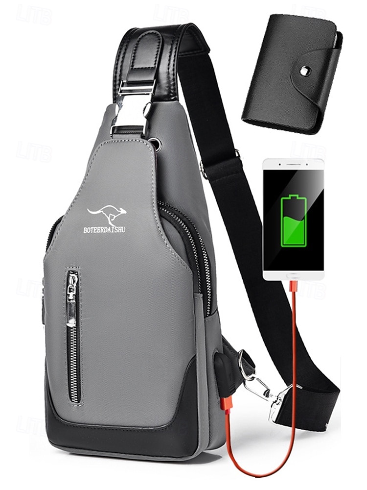 2026年 男性用防水オックスフォード布製スリングバッグ、USB充電ポート付き、多用途、複数の色展開、カジュアルやアウトドアでの使用に最適  コレクション – $24.99 –P5