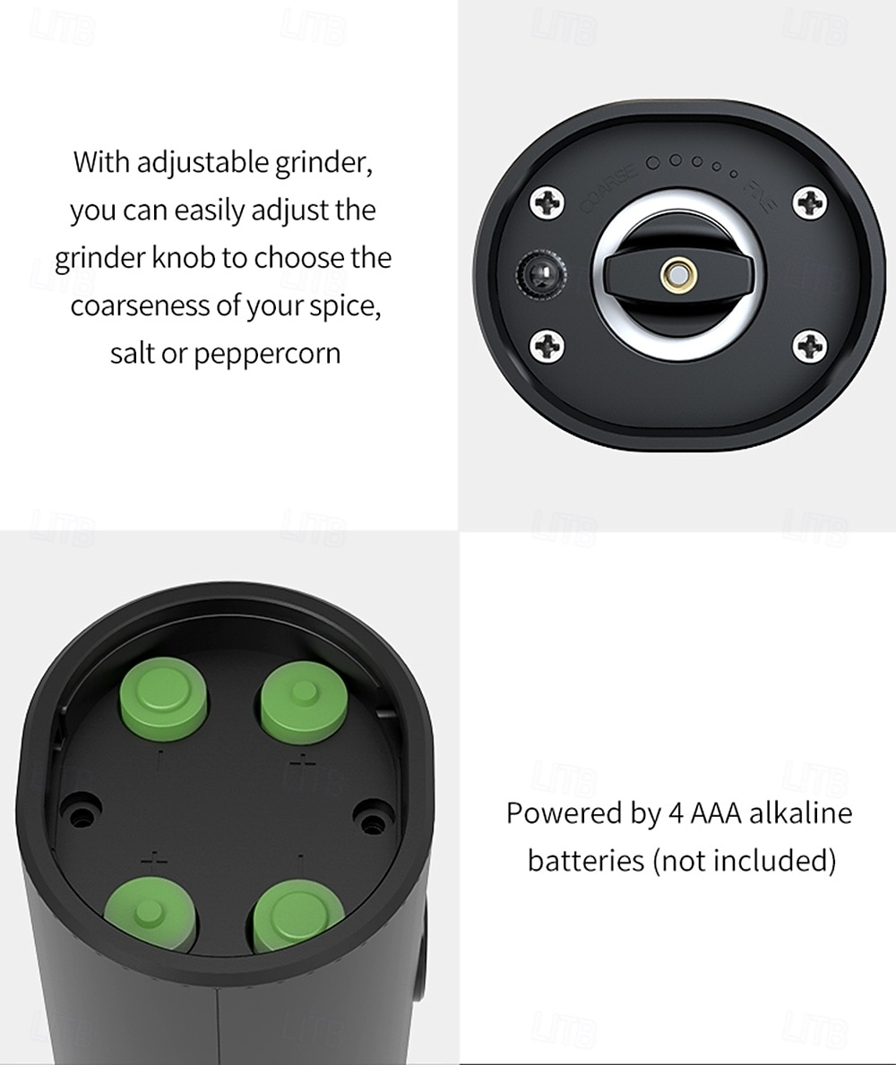 Electric Salt and Pepper Grinder Battery Powered for Convenience (batteries Not Included) Two-pack with Base Practical White LED Light Adjustable Coarseness One-button Operation Stylish Black Fi 2026 - $42.99 –P10