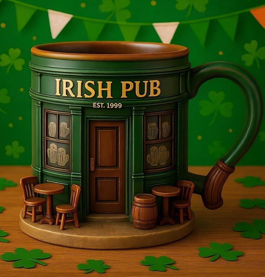 Irish Pub 3D Resin Coffee Mug St. Patricks Day Gift Mug Shamrock Beer Stein Style Cup, Green Irish Festival Drinkware, Vintage Leprechaun Pub Mug for Home Bar, Holiday Party Gift 2026 - $27.99 –P1
