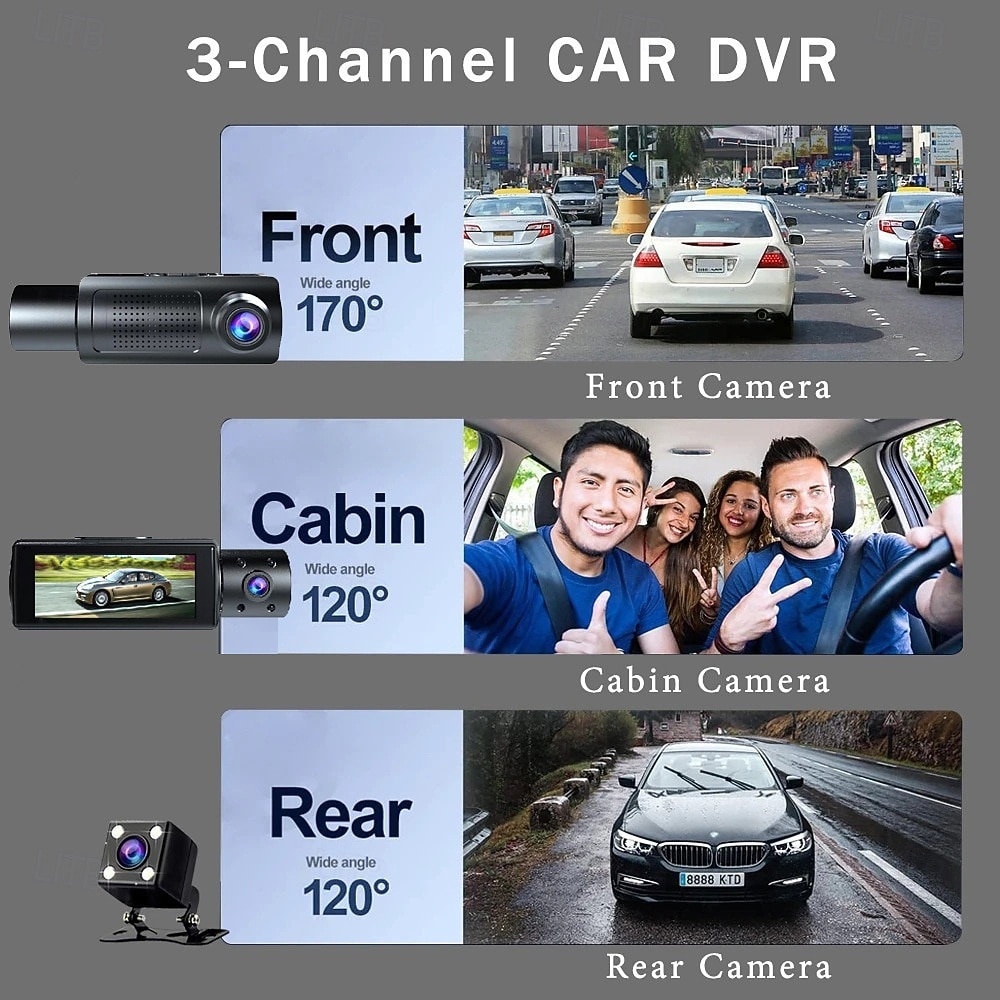 3.16-Inch High-Definition 1080P Screen Driving Recorder Three-Lens Car DVR With Reversing Image Loop Recording Motion Detection 2026 - $58.99 –P5