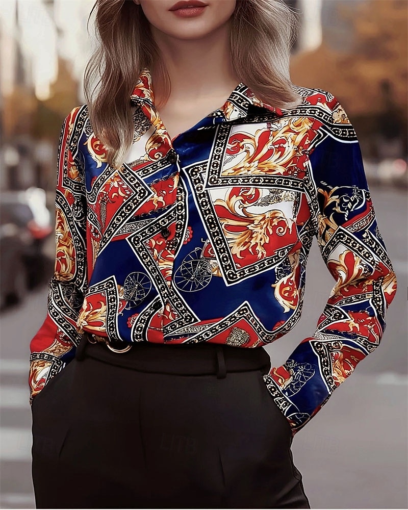 Γυναικεία Πουκάμισο Κομψή Σατέν Μπλούζα Μπλούζα Σουρωτά Κουρελού Κουμπιά Σκέτο Κομψό Βίντατζ κυρίες Μακρυμάνικο Κολάρο Πουκαμίσου Κανονικά μπλουζάκια Καθημερινά Δουλειά Αργίες Θαλασσί Καλοκαίρι Άνοιξη 2026 - $26.99 –P1