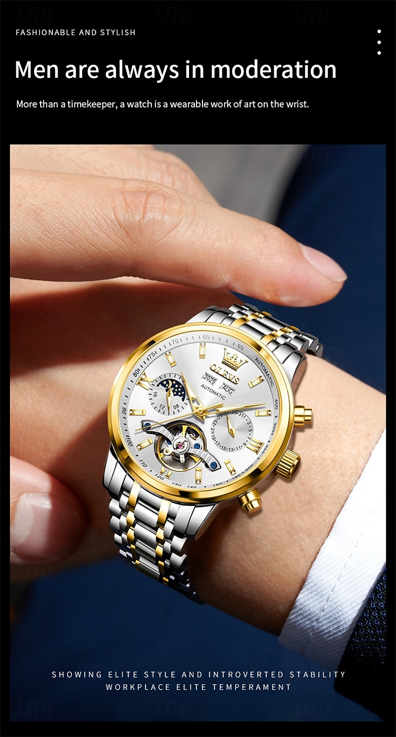The New Olevs Men'S Business Watch With Luminous Perpetual Calendar Date And Day Display Multi-Functional Mechanical Watch Skeletonized Casual And Fashionable Waterproof Sports Men'S Wristwatch 2026 - $116.99 –P11