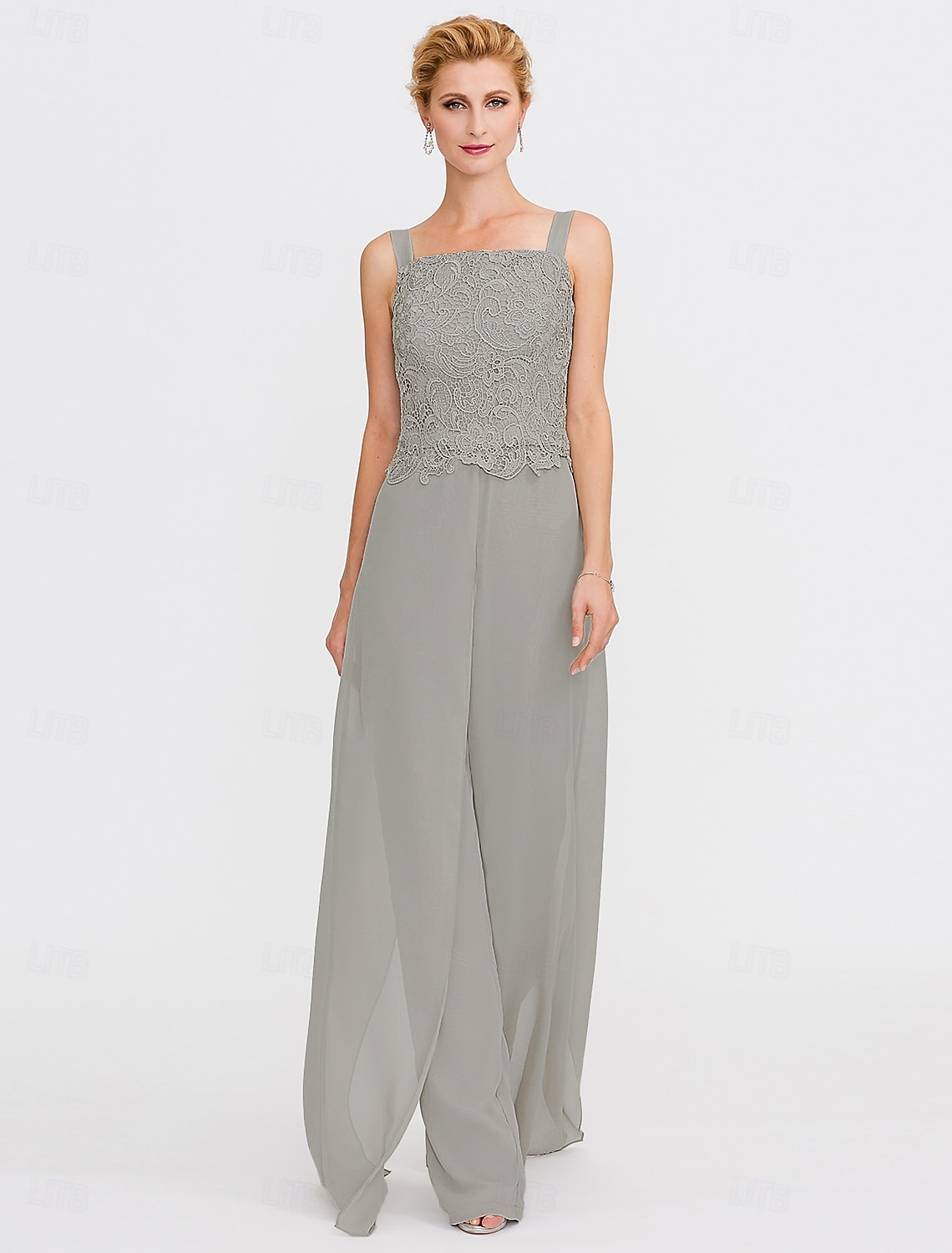 Linha A Traje de 3 peças Terno-calça Longo Vestido Para Mãe dos Noivos Sem Manga Manga Longa Com Alças Finas Elegante Formal Convidado do casamento Chiffon Renda de Cordão Embrulho incluido com Renda de 2026 por $160.99 –P3