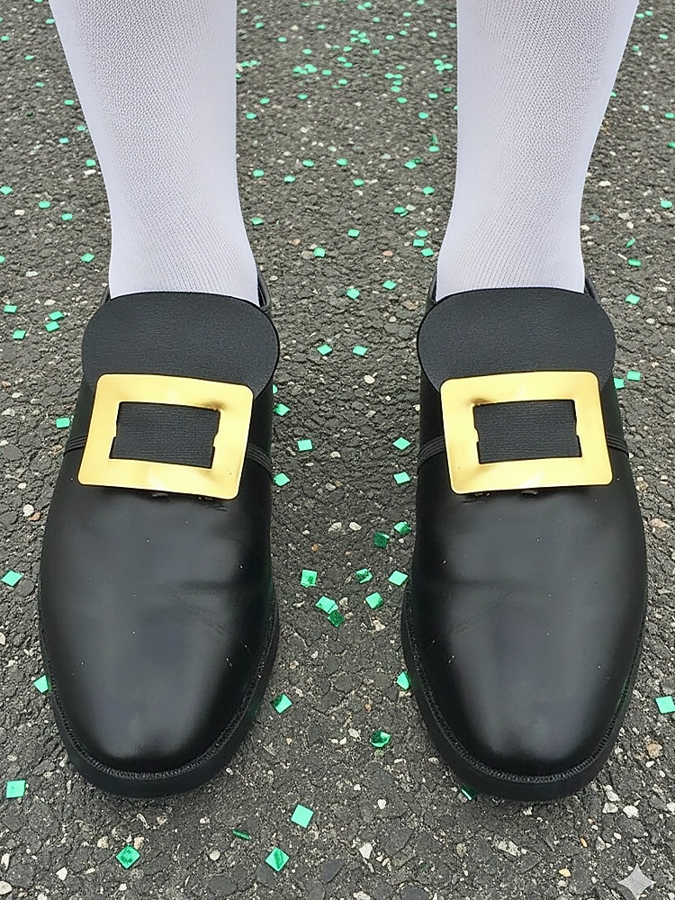 Schuhüberzüge für Herren zum St. Patrick's Day, schwarze Gamaschen aus Kunstleder mit goldener Schnalle, elastische Überzüge zum Hineinschlüpfen, Accessoires für Koboldkostüme zum irischen Fest, zur Parade und für Partys 2026 - $11.99 –P4
