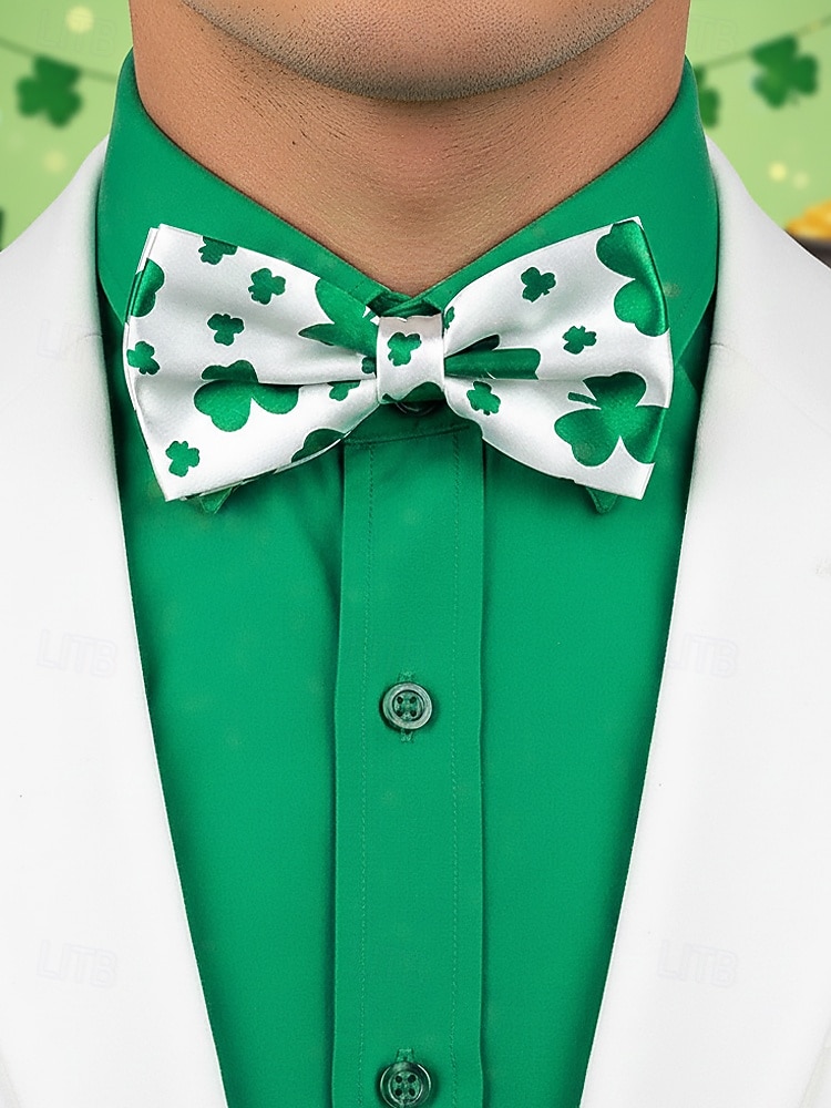 2026年 メンズポリエステル蝶ネクタイ、2色のクローバープリントデザイン、聖パトリックの日やカーニバルのお祝いに最適  コレクション – $9.99 –P3