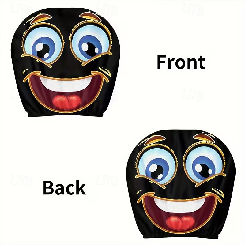 2pcs Cartoon Big-Eyed Face Printed Car Headrest Covers, Interior Decoration, Universal Fit, Washable, Easy to Install, Suitable for Long Trips Or Road Trips, Perfect Quirky Car Decoration 2026 - Kč154 –P23