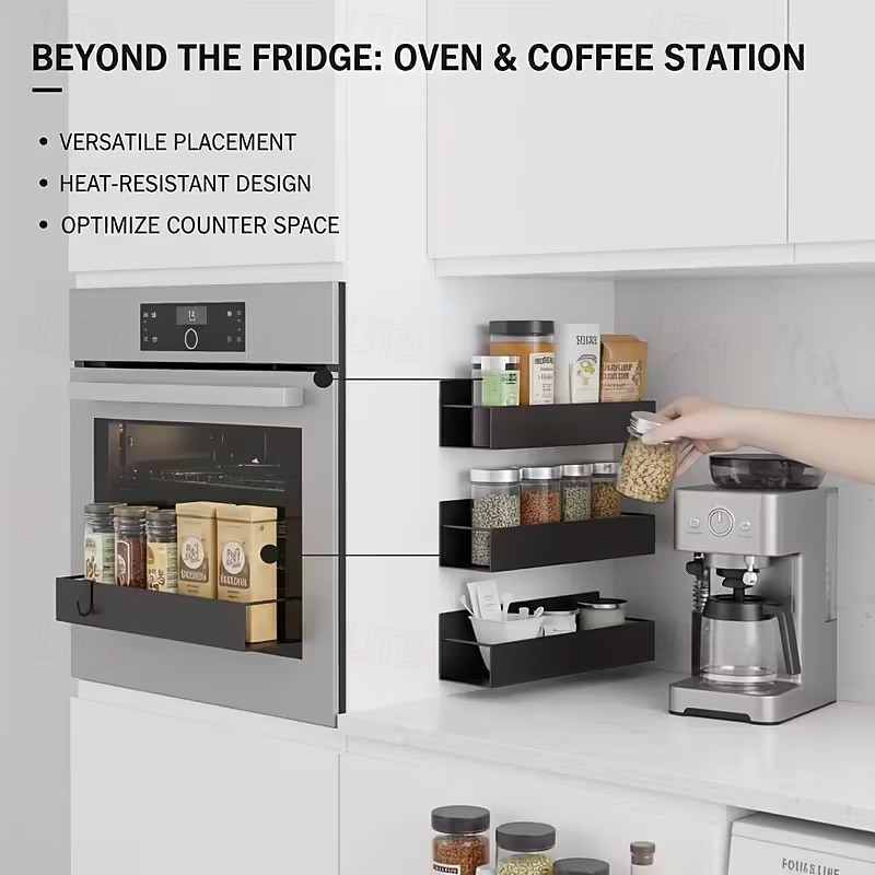 2 магнитных органайзера для холодильника с 4 съемными крючками, магнитная полка для хранения без сверления, боковая полка для хранения на холодильнике, компактные аксессуары для кухни и ванной, 2026 - $22.99 –P8