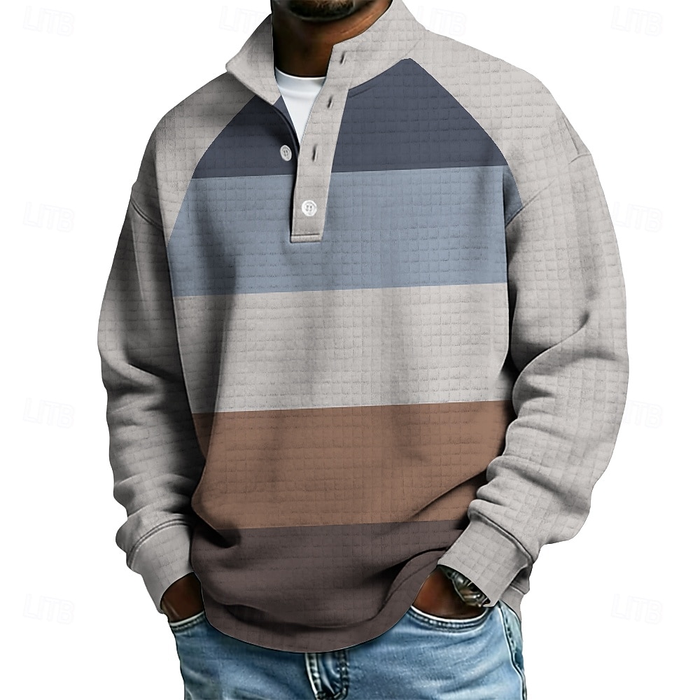Voor heren Ruitjes Kleurgradatie Wafelstof Sweatshirt Modieus Dagelijks Casual Hoge nek Huis Buiten Streetwear Kantoor blauw Groen Grijs Knop Herfst Winter Ontwerper S M L XL XXL XXXL 2026 - $30.99 –P1