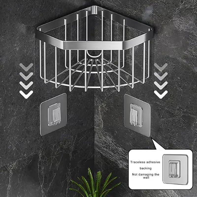 Plassbesparende kjøkkenvaskorganisator, kraftig trekantet avløpsstativ med svampholder, oppvaskstativ og skjærebrettspor, veggfeste, rustfritt stål, slitesterk konstruksjon, enkel å rengjøre, moderne 2026 - $13.99 –P6