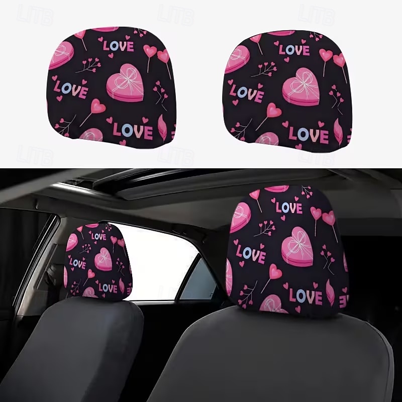2pcs Cute Flower Love Heart Print Headrest Covers, Valentine's Day Heart-Eyed Girl Car Headrest Protector, Interior Decor, No Filling, Easy to Install and Wash, Suitable for Long-Distance Travel Naps 2026 - $14.99 –P7