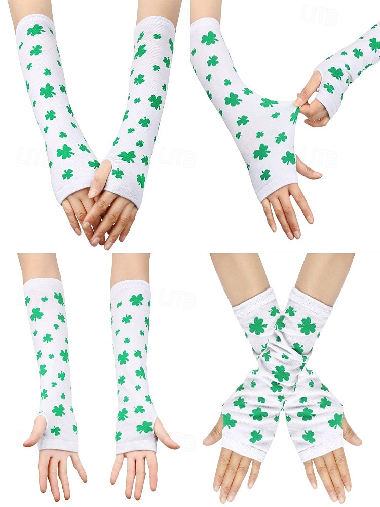Women's Knitted St. Patrick's Day Gloves, Green and White Stripes with Clover Pattern, Perfect for St. Patrick's Day, Carnival and Everyday Wear 2026 - $7.99 –P9